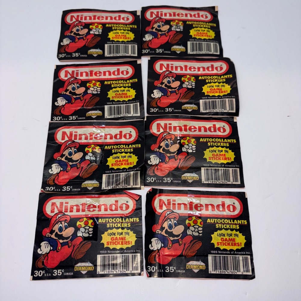 Vintage 1989 Sealed Diamond Nintendo Sticker Packs Mario 8pk